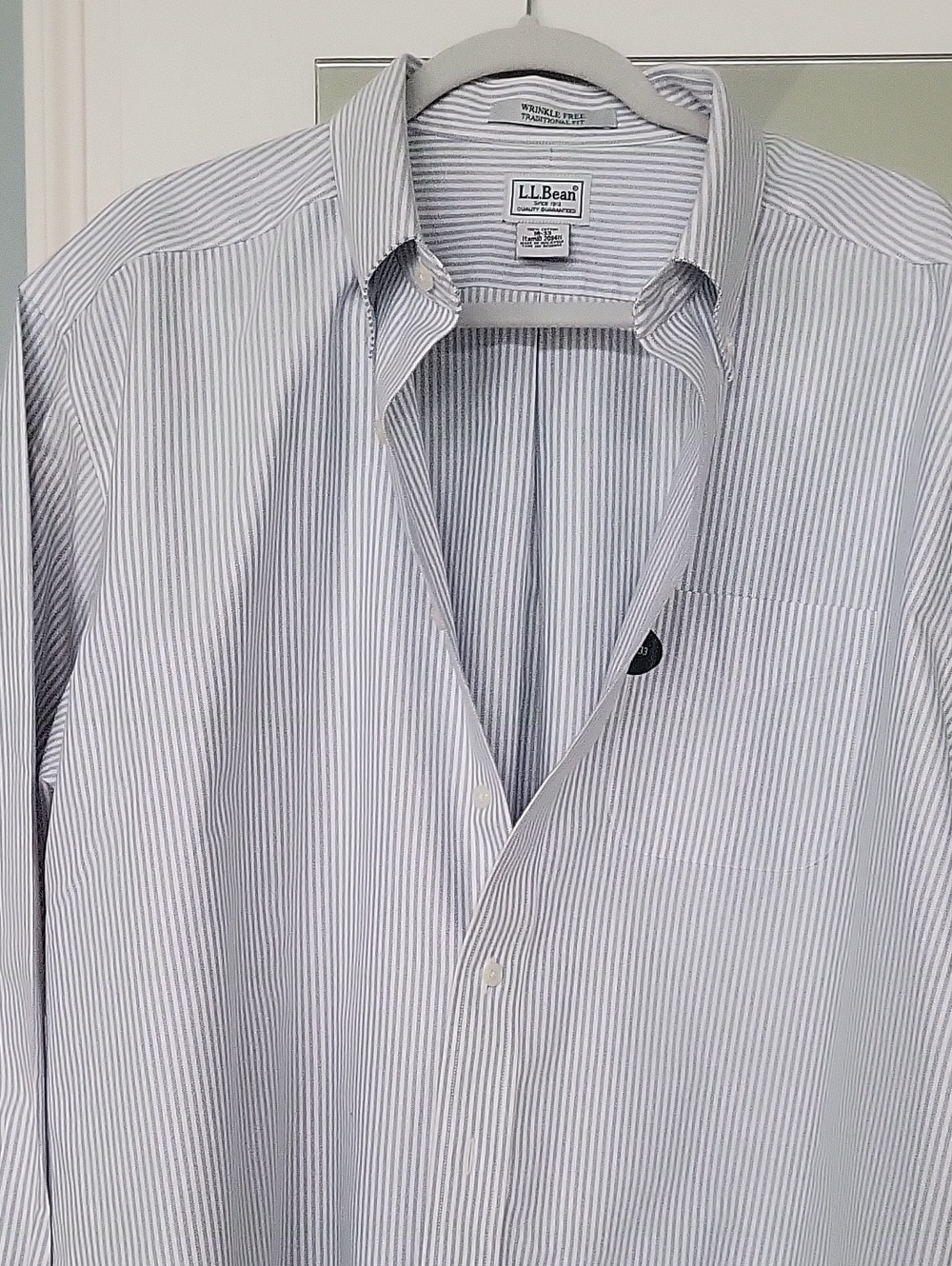 L.L. Bean Men's Light Blue and White Pinstripe Dress Shirt